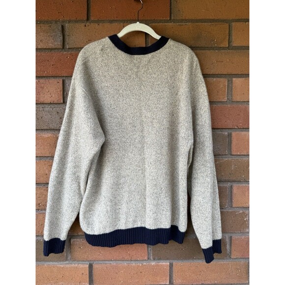 Structure V-Neck Sweater Tennis Lambswool | Cream & Blue‎ | Size X-Large - Picture 2 of 15